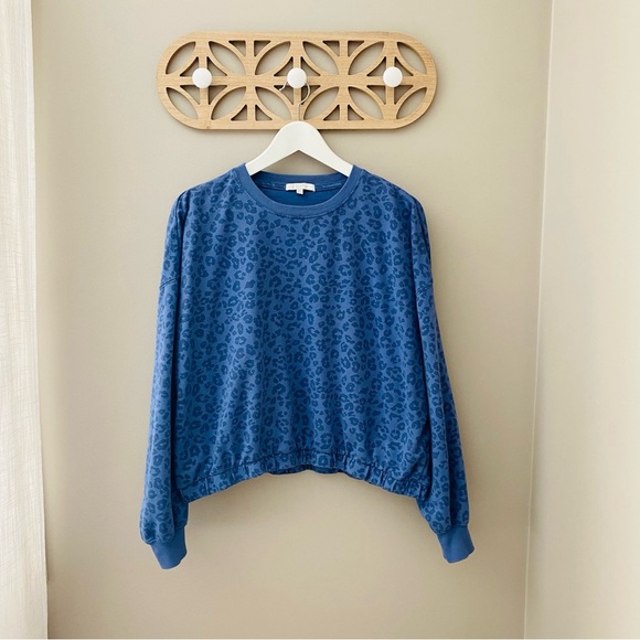 Z Supply Leopard Print Pullover Sweater Blue/Purple Sz Small - Picture 1 of 9